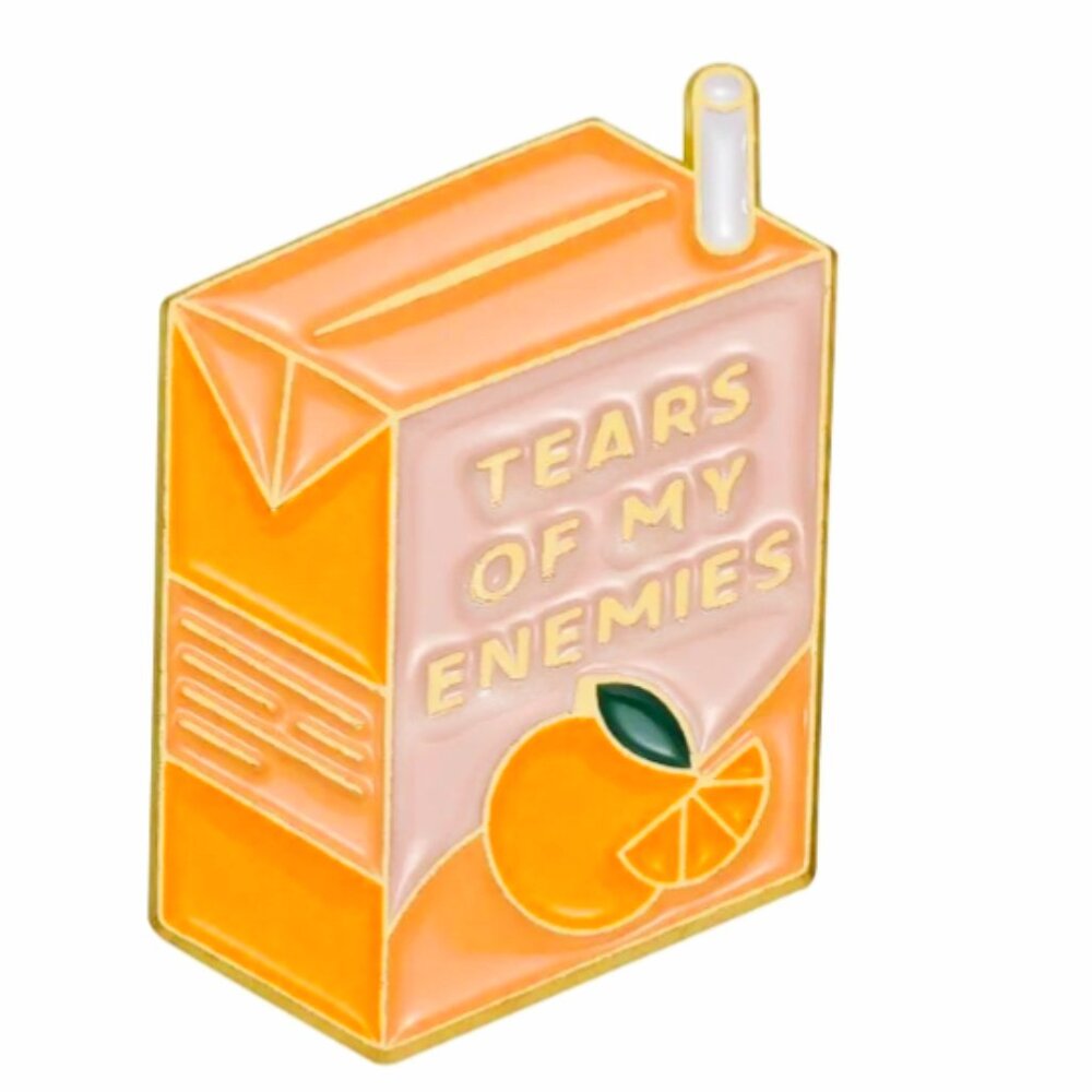 TEARS OF MY ENEMIES JUICE BOX OIL DRIPPED ENAMEL PIN LAPEL PIN BROOCH NWT